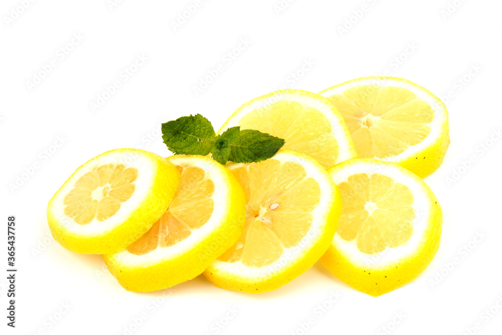 Group of lemons with mint leaves, isolated on white background Group of lemons with mint leaves, isolated on white background