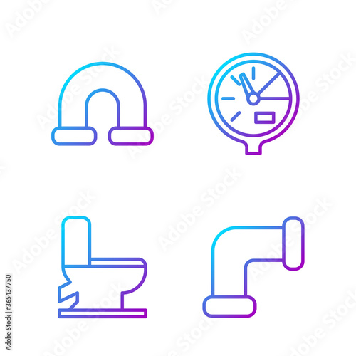 Set line Industry metallic pipe, Toilet bowl, Industry metallic pipe and Water meter. Gradient color icons. Vector.