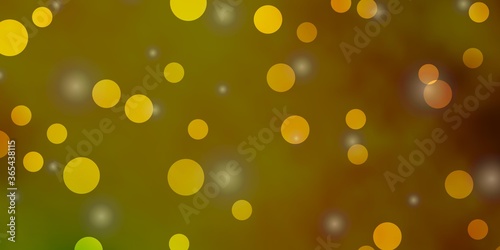Dark Green, Yellow vector backdrop with circles, stars. Abstract illustration with colorful shapes of circles, stars. Pattern for wallpapers, curtains.