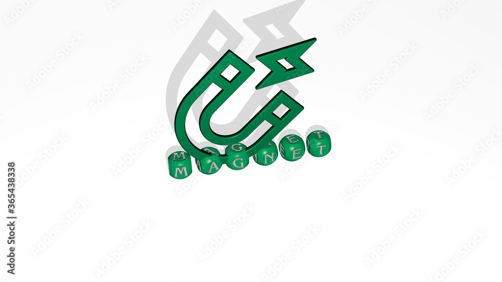 3D illustration of magnet graphics and text made by metallic dice letters for the related meanings of the concept and presentations. background and attract 3D illustration of magnet graphics and text made by metallic dice letters for the related meanings of the concept and presentations. background and attract