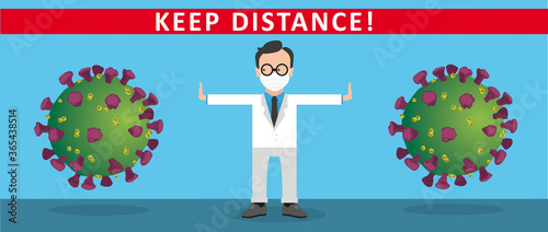 Man Doctor Mask Cartoon Keep Distance Header