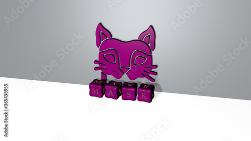 3D illustration of MASK graphics and text made by metallic dice letters for the related meanings of the concept and presentations. background and face