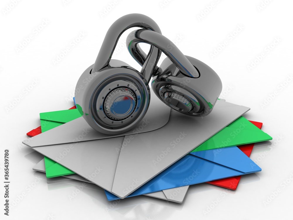 Naklejka premium 3d rendering Envelope network protection lock