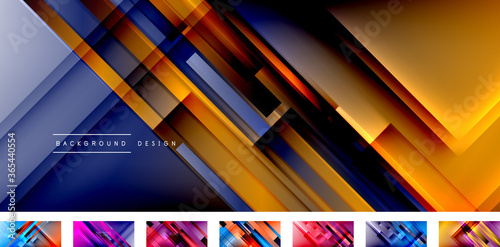Dynamic lines on fluid color gradient. Collection of trendy geometric asbtract backgrounds for your text, logo or graphics