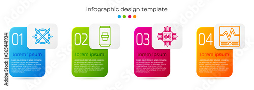 Set line Electric circuit scheme, Electric light switch, Processor with microcircuits CPU and Electrical measuring instruments. Business infographic template. Vector.