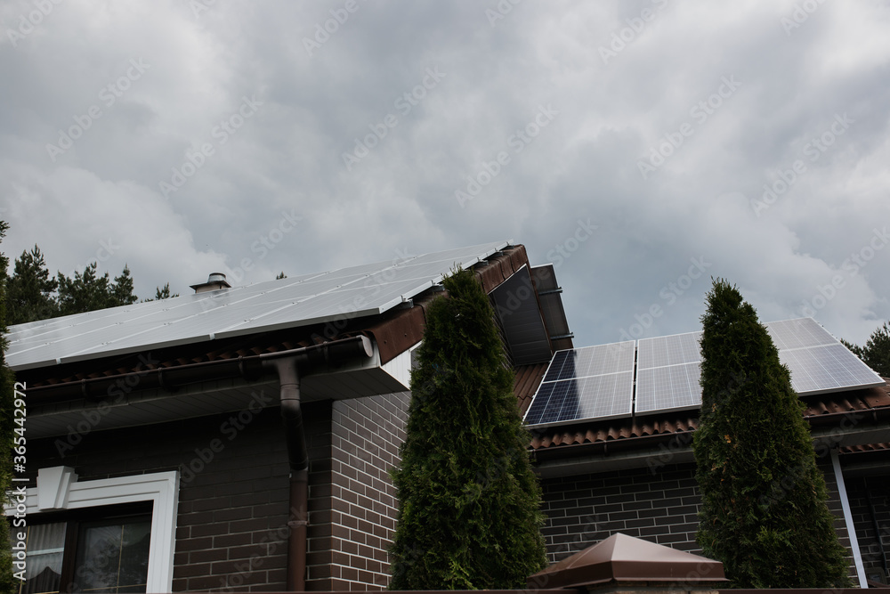 Solar panels on the big modern house