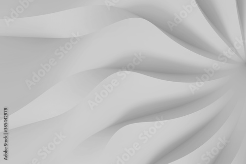 Modern abstract parametric three-dimensional background of a set of wavy swirling white three-dimensional petals converging in a cent. 3D illustration