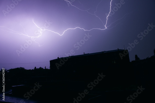 Lightning with dramatic clouds. Night thunder storm
