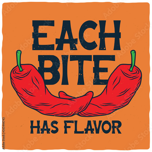 T-shirt or poster design with illustration of two chili peppers