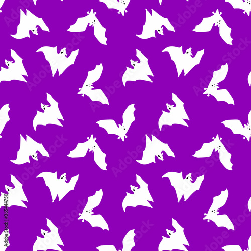 Seamless pattern of bats. White bats on a black background. Design for Halloween. vector illustration