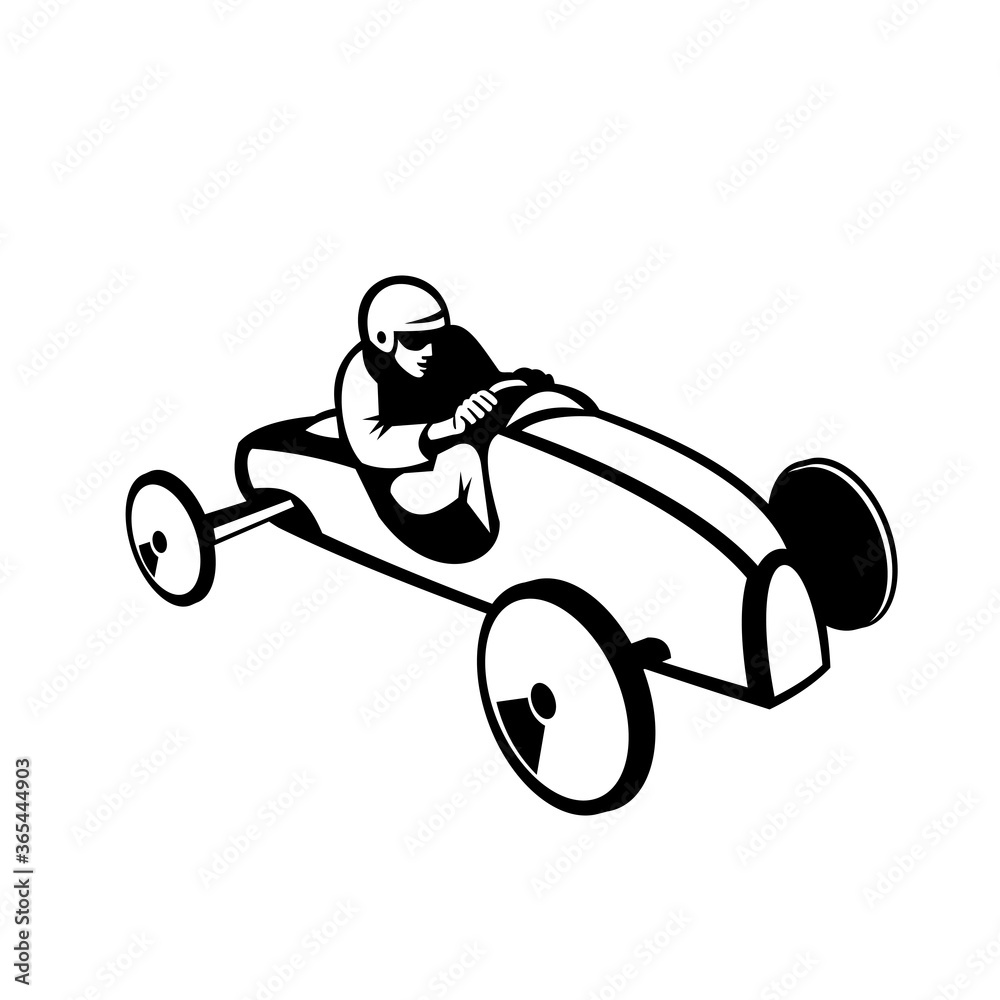 Soap Box Derby or Soapbox Car Racer Racing Retro Black and White