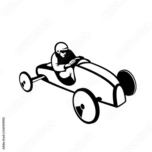 Soap Box Derby or Soapbox Car Racer Racing Retro Black and White