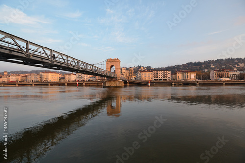 Vienne city with the footbridge over Rhone River and Saint Maurice Cathedral 