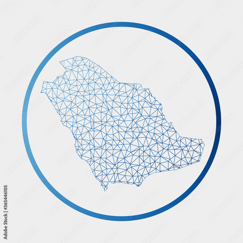 Saudi Arabia icon. Network map of the country. Round Saudi Arabia sign with gradient ring. Technology, internet, network, telecommunication concept. Vector illustration.