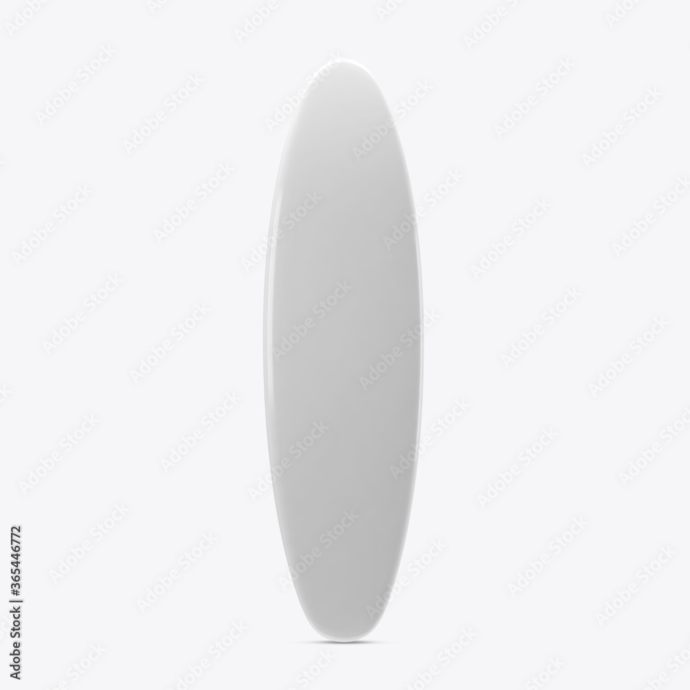 Mockup of a beach surfboard isolated on white background