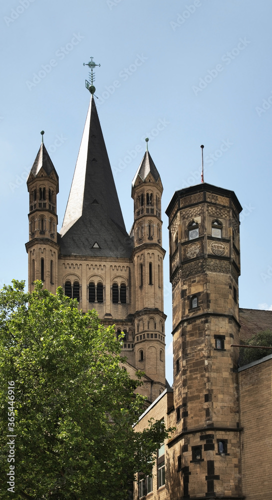 Great St. Martin Church and Stapelhaus in Cologne (Koln). Germany