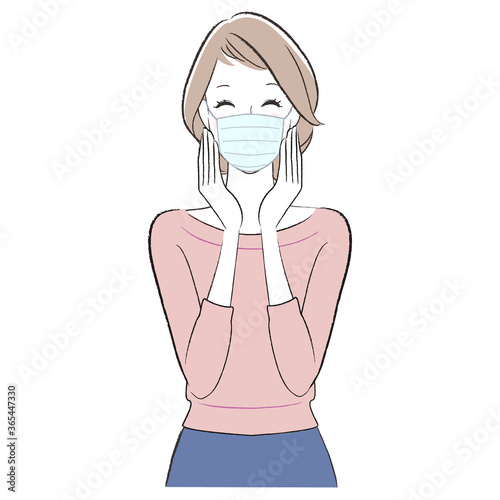 マスク　笑顔の女性