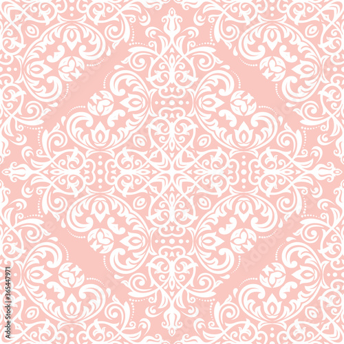Classic seamless vector pattern. Damask orient ornament. Classic vintage pink and white background. Orient ornament for fabric, wallpaper and packaging
