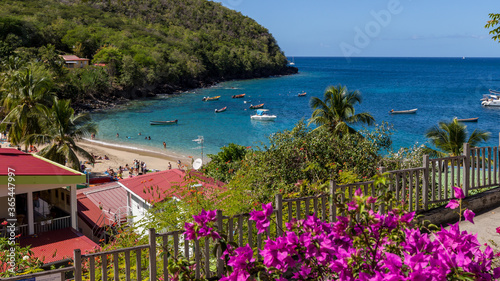 Boats in the Anses d'arlets beach in Martinique in France