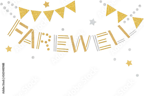 Gold and silver farewell bunting paper cut on white background - isolated