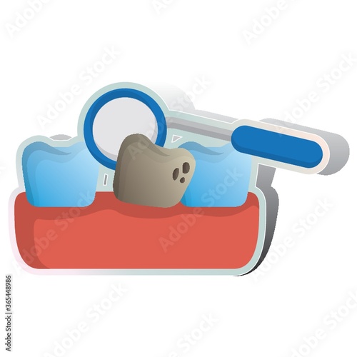 dental mirror and decaying tooth on gum