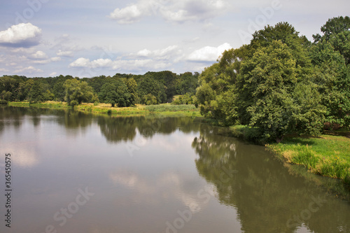 Nysa Luzycka  Lausitzer Neisse  river at Park Muzakowski  Park von Muskau  near Leknica. UNESCO World Heritage Site. Poland