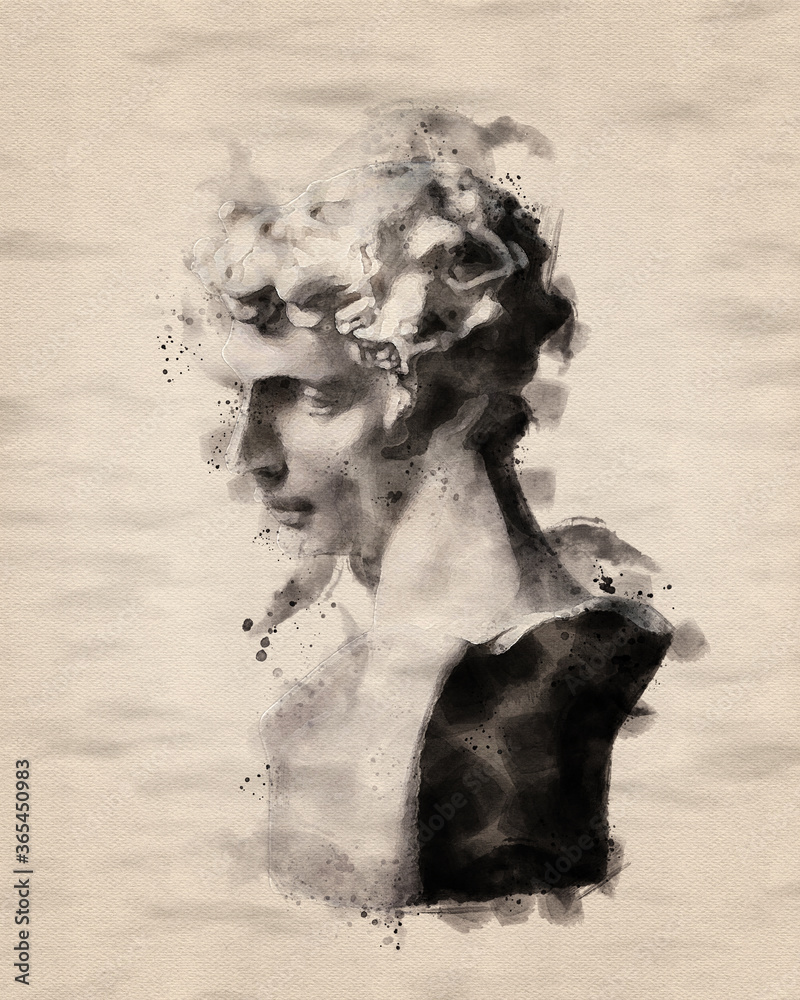Fototapeta premium watercolor painting of Greek & Roman sculptures. a plaster figure.