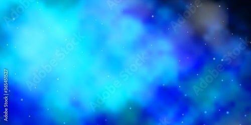 Dark BLUE vector background with colorful stars. Shining colorful illustration with small and big stars. Best design for your ad, poster, banner.