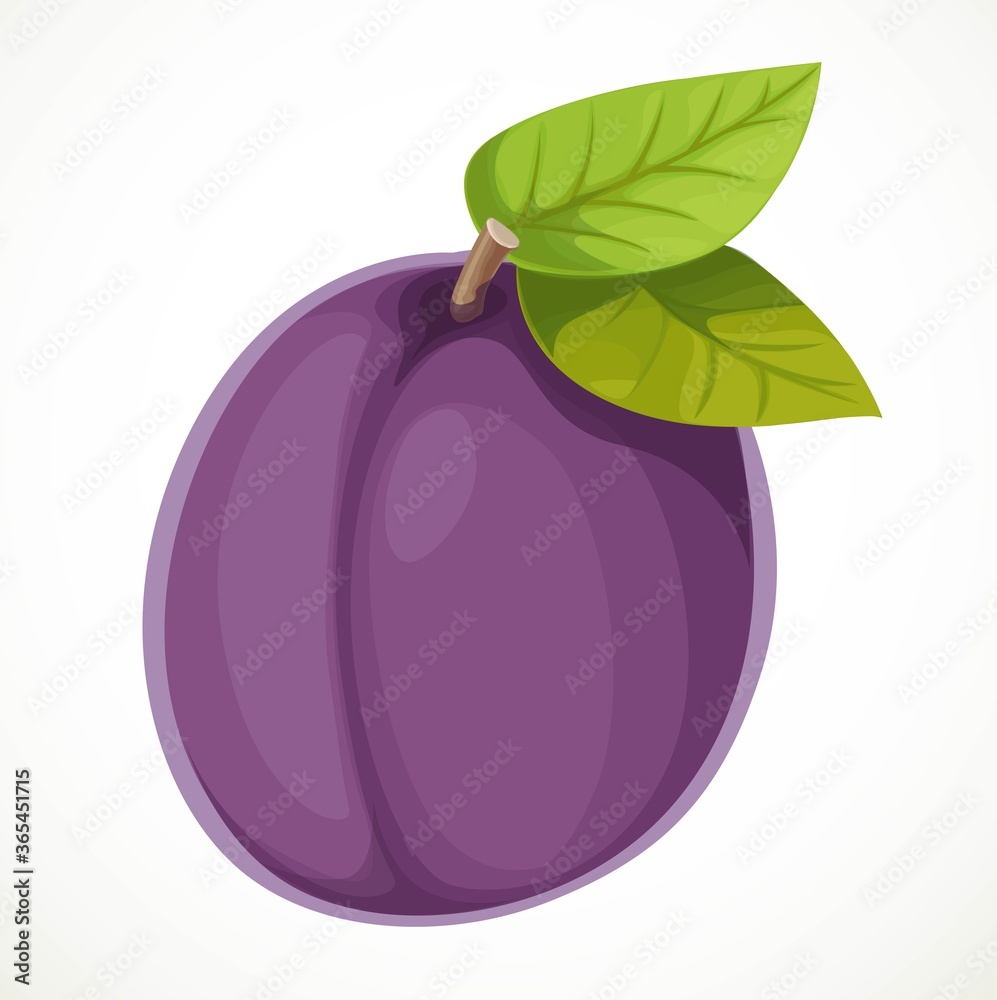 Purple plum with leaves isolated on white background Purple plum with leaves isolated on white background