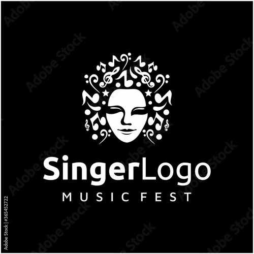 Woman head face with music notes icon logo design