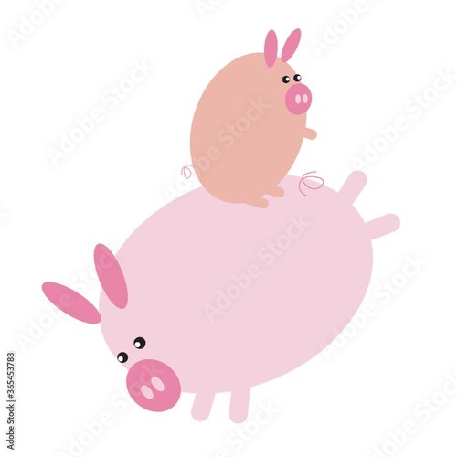 pig cartoon playing with its piglet