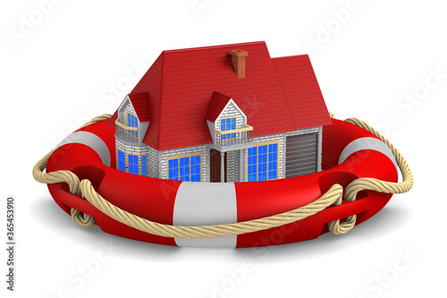life ring and house on whit...