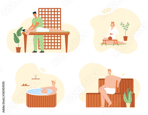Wallpaper Mural People relax in spa salon, enjoys massage, body skin care scene set Torontodigital.ca