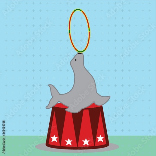 circus seal playing with ring