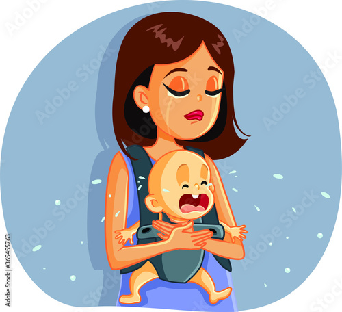 Sad Mother and Baby Crying Together