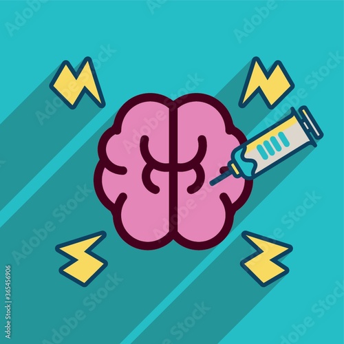 human brain with syringe