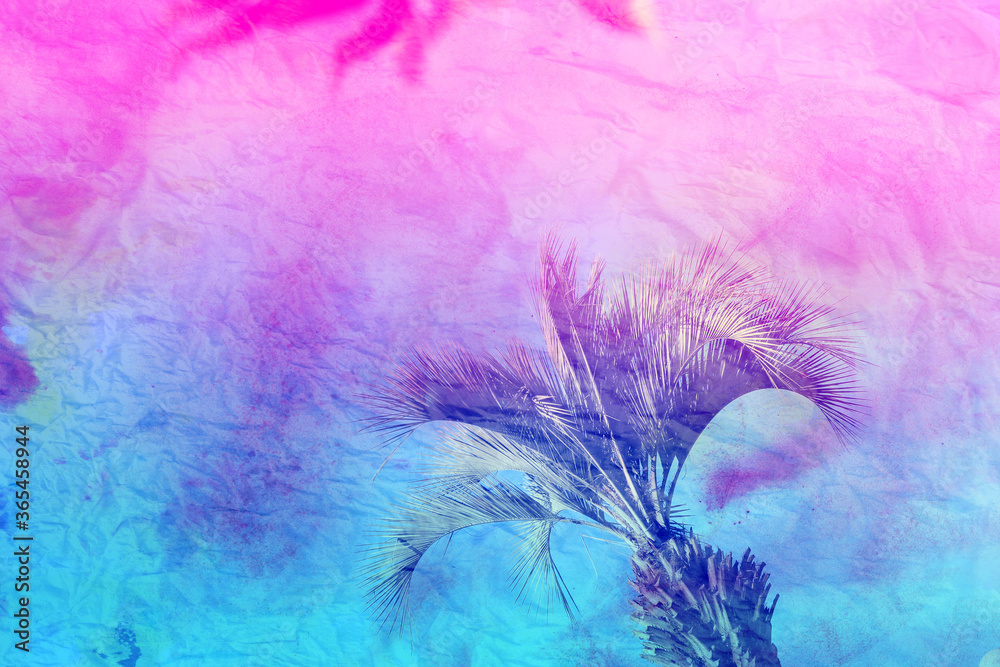 Photo of retro neon palms in the tropics Photo of retro neon palms in the tropics