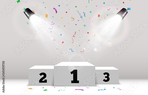 White podium or platform with spotlights. A pedestal for rewarding the winners.