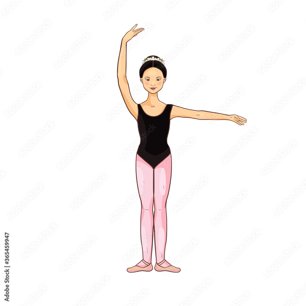 Beauty cute vector Asian ballerina, dance pose. Beauty cute vector Asian ballerina, dance pose.
