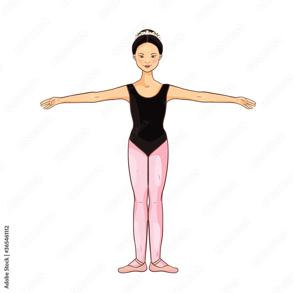 Beauty cute vector Asian ballerina, dance pose. Beauty cute vector Asian ballerina, dance pose.