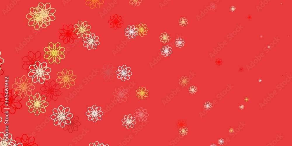 Fototapeta premium Light Red, Yellow vector doodle background with flowers.