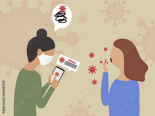 Women checking News update about Virus Covid-19 or Corona Virus, Women protect Yourself from virus, Women worry about Virus News