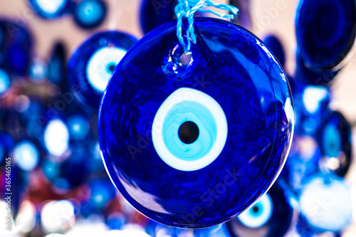 Blue evil eye,blurred. background .Close-up photo
