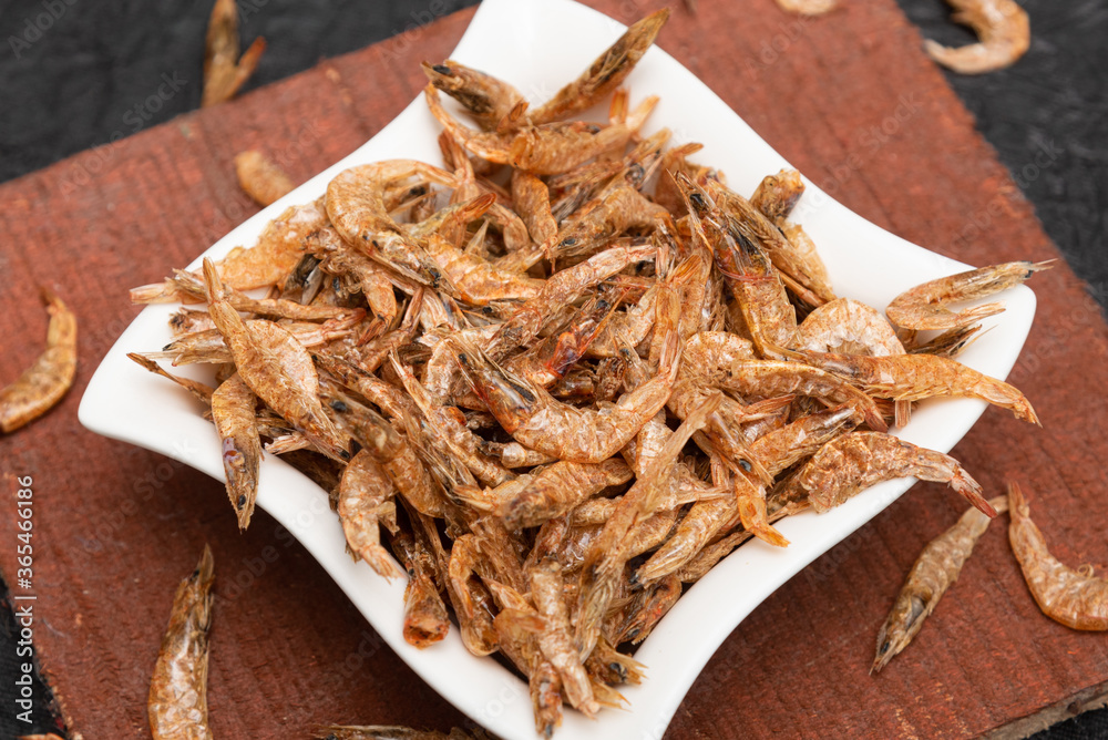 Dried shrimp, prawn sundried Kerala India. Dry seafood to make coconut