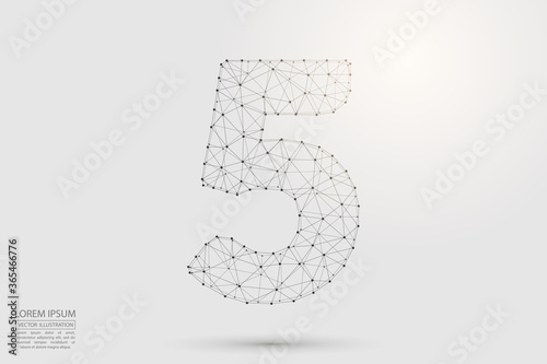Abstract number five, figure 5, consisting of triangles, circles, spots of decay, stars. Vector eps 10.