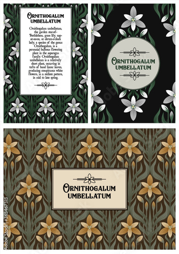 A set of cards with floral ornaments in the art Deco style.