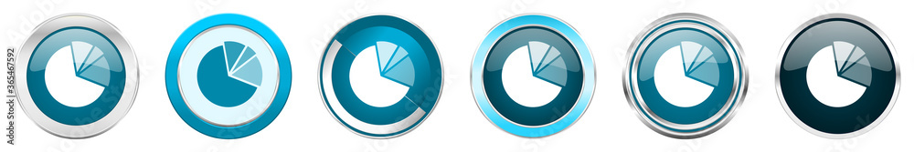 Diagram silver metallic chrome border icons in 6 options, set of web blue round buttons isolated on white background Diagram silver metallic chrome border icons in 6 options, set of web blue round buttons isolated on white background