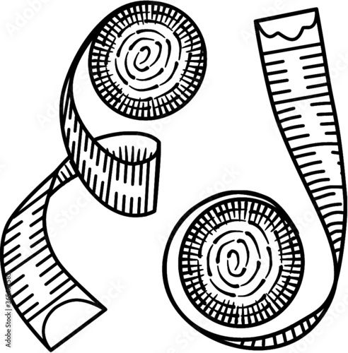 Set of sewing items monochrome color. Tape measure on a white background. An isolated object.