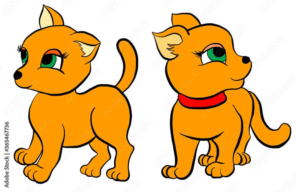 Obraz premium Red cute cat in different poses. Vector cartoon flat illustration. Funny kitty isolated on white background.