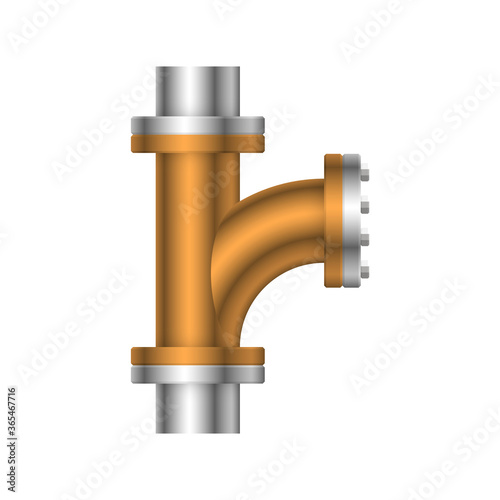 Pipe vector icon. Made from steel or metal connection by flange fitting fixing by screw and bolt. Part for pipeline construction to transport oil and gas in industry, water in plumbing and irrigation.